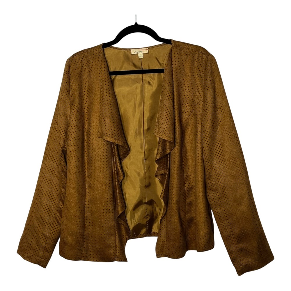 Choices Womens Camel Brown Perforated Faux Suede Draped Open Front Jacket M - Picture 8 of 8